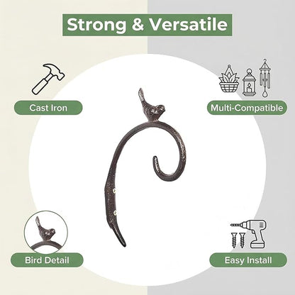 Z metnal Cast Iron Plant Hanger - 5.2 inch Little Bird Rustic Wall Mounted Hanging Basket Holder for Outdoor Garden, Patio, Porch Decor - Heavy Duty Metal Hook Bracket, 2 pcs
