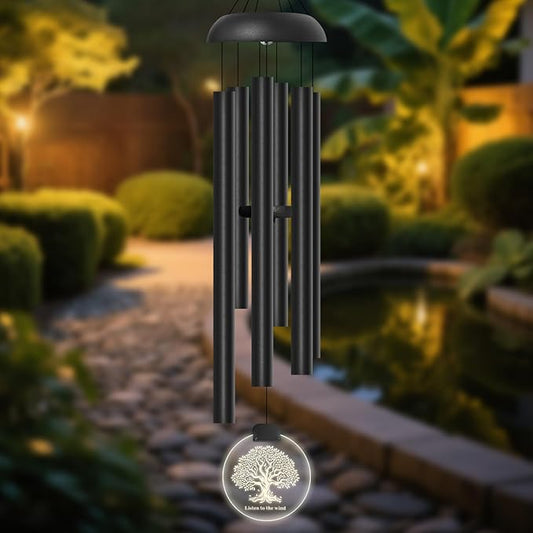Solar Wind Chimes for Outside, 6 Tubes Relaxing Melody Wind Chimes with Tree of Life LED Windcatcher, Windchimes for Garden Patio Decor, Great Gift Idea for Mother's Day