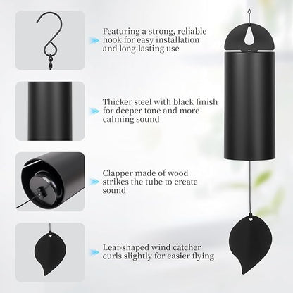 Wind Chimes for Outside Deep Tone - Large Iron Wind Bells with Leaf Wind Catcher, Resonant Sound Metal Windchime for Zen Garden, Patio, Yoga Meditation & Rustic Home Decor