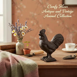 Comfy Hour 3.5" Cast Iron Rooster Figurine, Rustic Farmhouse Kitchen Decor, Vintage Brown Chicken Statue for Indoor Outdoor Garden Shelf Mantel, Country Home Office Ornament, 1 pc
