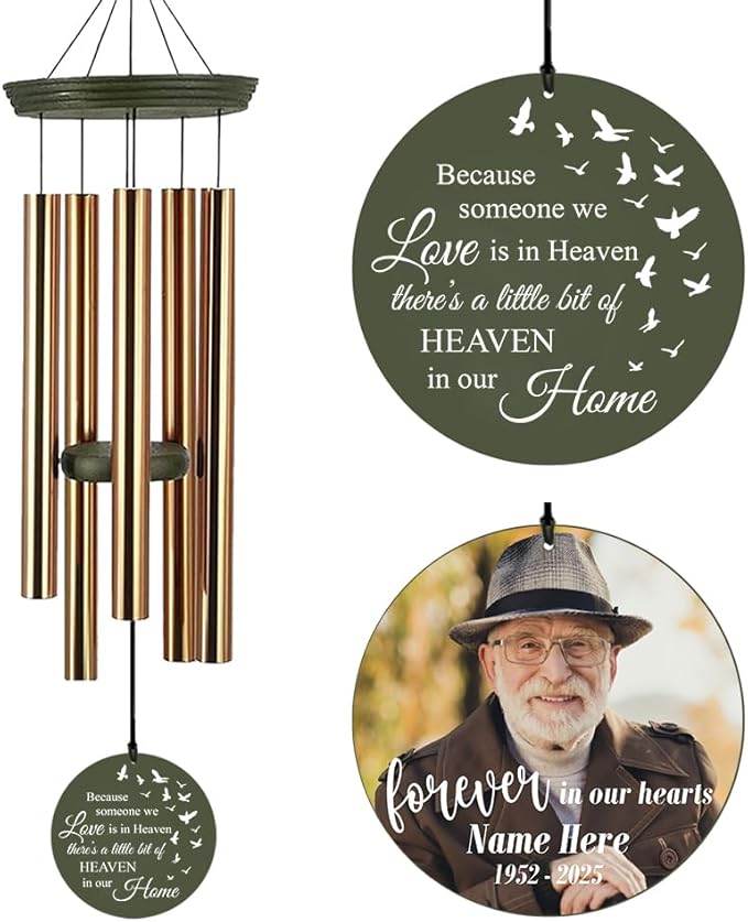 Personalized Memorial Wind Chimes, 36inch Custom Name Sympathy Wind Chime, in Loving Memory for Loss of Loved Dad/Mom, Condolences Gifts, Forever in Heart (Produced in USA)