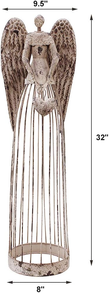 Angel Garden Statue Outdoor Antique Metal Yard Art Decor Lawn Patio Decorations Garden Trellis for Climbing Plants Potted Vines Ivy Roses (32" H)