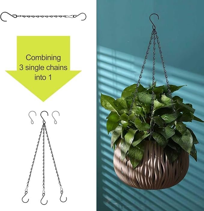 RIFNY 24 Inch Chain for Hanging Plants, Black Small Plant Chains for Hanging Baskets Kits with Hooks for Bird Feeders Planters Billboards Lanterns Wind Chimes Ornaments Outdoor Indoor Use (5 PCS)
