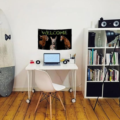Farm Animals Welcome Flag 3X5FT, Farm House Flags, Horse Donkey Cattle eme Banner,Both Sides Printed, Men Women Banner,Vibrant Colors, Double Stitched with 2 Brass Grommets, Bar Garden Street Decoration, GYM, Office Decor,Indoor Outdoor Use,Gifts. (H-D...
