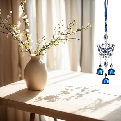 Creative Handmade Alloy Wind Chime Evil Eye Butterfly Sunflower Talisman Pendant Handmade Good Luck Charm, Car Kitchen Home Garden Patio Office (1pc Butterfly Blue Eye)