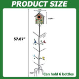 Multifunctional Metal Bird House Glass Bottle Tree Stake for Outdoor Colorful Garden Decorative Bottle Holder & Outdoor