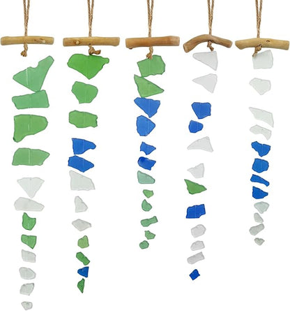 SNAIL GARDEN 5 Pieces Sea Glass Wind Chimes, Handmade Style Ocean Wind Chimes for Outside, Sea Glass Decor for Garden, Beach House Decor, Indoor Home Patio Hanging Ornament
