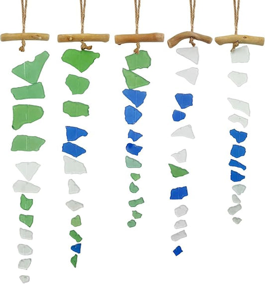 SNAIL GARDEN 5 Pieces Sea Glass Wind Chimes, Handmade Style Ocean Wind Chimes for Outside, Sea Glass Decor for Garden, Beach House Decor, Indoor Home Patio Hanging Ornament