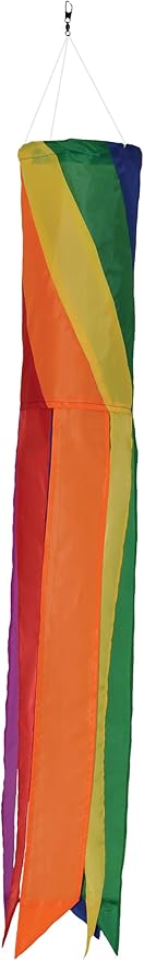 In the Breeze Rainbow Diagonal Sections - 50 Inch Windsock - Colorful Hanging Decoration - Red, Orange, Yellow, Green, Blue, Purple