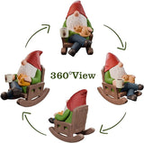 Drinking Coffee Garden Gnomes Statue Decoration, Rocking Chair Garden Gnomes Figurine Ornament for Indoor Outdoor Home Patio Yard Lawn Ourside