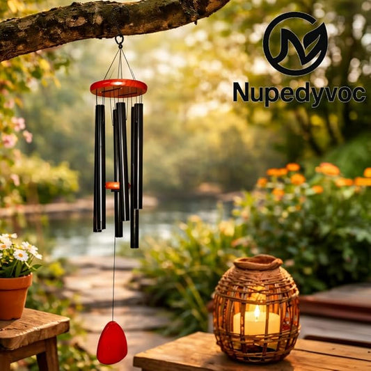 35” Large Black Aluminum Wind Chimes with Brown Wooden Cap for Outside, Deep Tone Outdoor Garden Patio Weather Resistant Metal Decor, Ideal Gift for Birthday, Mother's Day, Ambiance, Relaxation