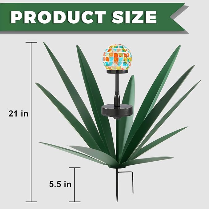 TOMBABY Enlarge Metal Plants Tequila Rustic Sculpture, Outdoor Patio Yard, Home Decor Hand Painted Agave Garden Statue, Outdoor Lawn Ornaments Yard Stakes for Mom Gift (2 Solar Green)