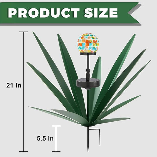 TOMBABY Enlarge Metal Plants Tequila Rustic Sculpture, Outdoor Patio Yard, Home Decor Hand Painted Agave Garden Statue, Outdoor Lawn Ornaments Yard Stakes for Mom Gift (2 Solar Green)