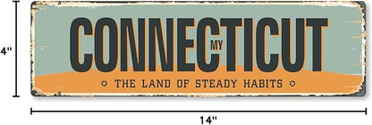SmartSign 4 x 14 inch Connecticut State Vintage Metal Sign “The Land Of Steady Habits”, 40 mil Rustproof Aluminum with Clear Overcoat, Retro Wall Décor, Multicolor, Made in USA