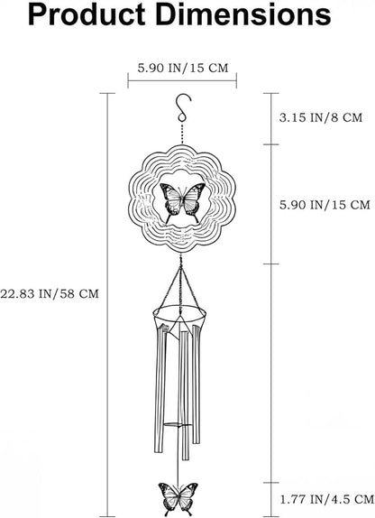 Butterfly Wind Chimes - Metal Wind Chimes with Clear Melodies, Weatherproof Outdoor Decorative Garden, Courtyard, Porch, Gift, Courtyard, Porch, Garden Hanging Ornaments