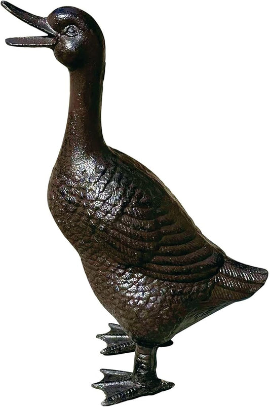 Cast Iron Duck Statue (15.7" Tall) - Heavy Duty Outdoor/Indoor Decor, Rust Brown Garden Art with Lifelike Feather Detailing, Weatherproof Bird Sculpture for Patio, Lawn & Home HC5387