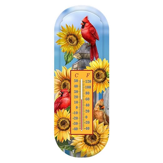 Briarwood Lane Cardinals and Sunflowers Metal Thermometer
