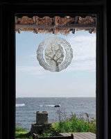 Stainless Steel Wind Spinner for Yard Garden Decoration, Oil Painting Flowers Pattern Round Wind Sculpture Spinner 3D Crafts Hanging Ornaments for Indoor Outdoor, 8 Inch