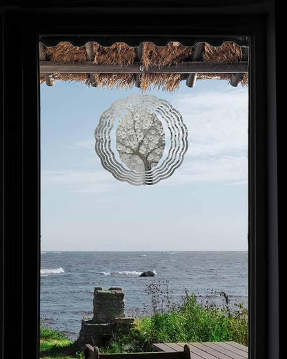 Stainless Steel Wind Spinner for Yard Garden Decoration, Oil Painting Flowers Pattern Round Wind Sculpture Spinner 3D Crafts Hanging Ornaments for Indoor Outdoor, 8 Inch