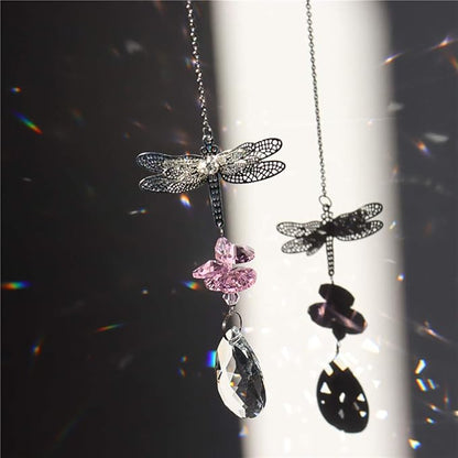 WEISIPU Crystal Suncatcher Prism - Dragonfly Suncatchers for Windows Hanging Rainbow Maker for Windows, Christmas Tree Decor, Gifts (Pink)