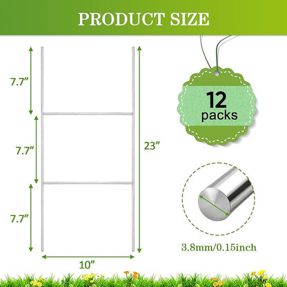 12 Pack Yard Sign Stakes, 23X10 INCH H Frames Metal Stakes for Yard Signs for Ground Outdoor, Yard Sign Holder Stand for Corrugated Plastic Sign, Blank Lawn Sign, Estate Garage Sale, Easter Decor