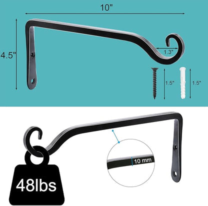 LOOGI Hanging Plant Bracket, Wall Hook Plant Hanger 10 Inch Decorative Hooks for Indoor Planter Lantern, Outdoor Bird Feeder Wind Chime, 2 Pack Black