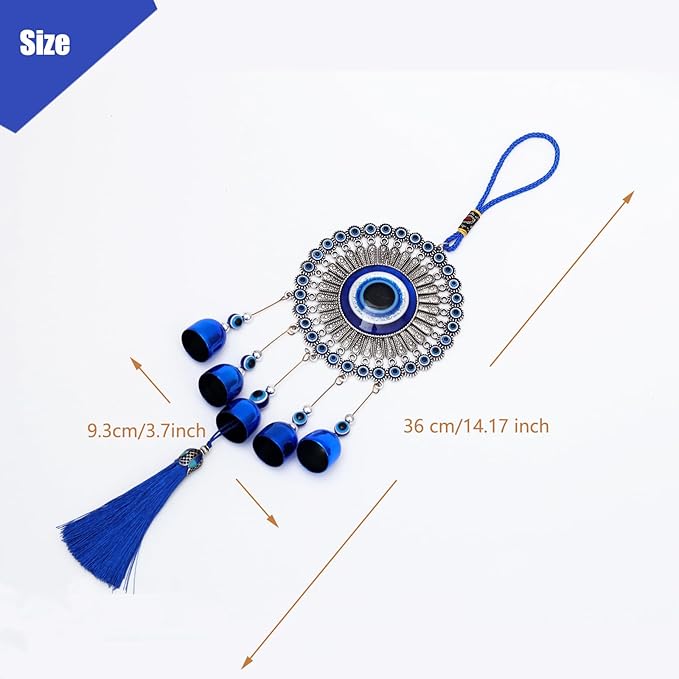 BWINKA Blue Evil Eye Hanging Decoration Ornament Metal Wind Chimes for Home Garden Gift Decoration