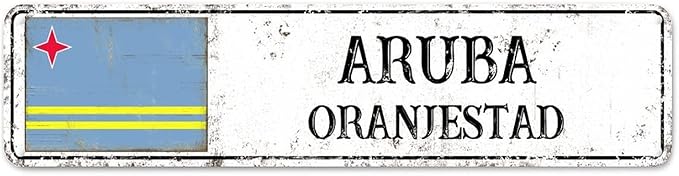 Personalized Aruba Street Sign Aruba Flag Metal Sign Capital City of Aruba Metal Sign Road Vintage Metal Wall Art Rustic Country City Indoor & Outdoor Decor for Home Man Cave Door Porch 24x6inch