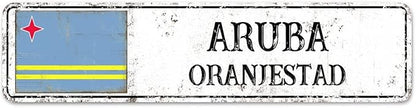 Personalized Aruba Street Sign Aruba Flag Metal Sign Capital City of Aruba Metal Sign Road Vintage Metal Wall Art Rustic Country City Indoor & Outdoor Decor for Home Man Cave Door Porch 24x6inch