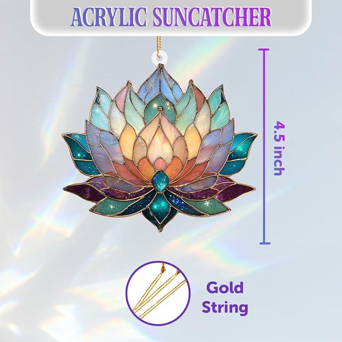 Lotus Stained Glass Acrylic Ornament – Colorful Lotus Flower Suncatcher for Windows, Christmas 2025 Ornament, Holiday & Spiritual Home Décor, Unique Handmade Gift(Sun-24)
