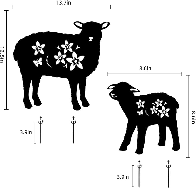LHEARTMIC Sheep Garden Decor Metal Stakes Black Sheep Silhouette Statues Decorations for Yard, Lawn, Patio, Backyard, Pathway, Outdoor Sheep Lovers Gifts for Women Men