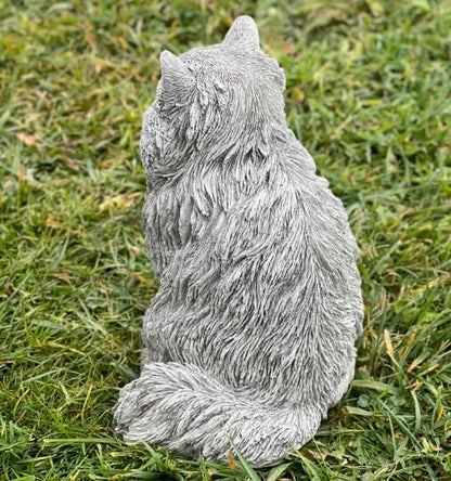 Generic White Concrete Persian Cat Statue, Outdoor, Modern, Grey