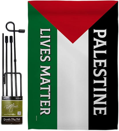 Palestine Lives Matter Flag Pole Set Bandera de Support Stand With Palestinians Decor Home Wall Hanging Garden Tapestry Home Door Poster Garden Stake Cemetery Grave Yard Sign Muslims Gifts Made In USA