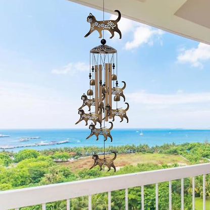 Outdoor Cats Wind Chimes Gifts for Mom - Bronze Memorial Wind Bells, Mobile Sympathy Wind Catcher, Romantic Cat Decor, 7 Cats Windchimes for Home, Balcony, Tree, Festival, Garden Hanging Decoration