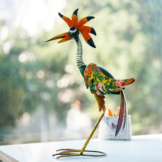 24'' Metal Wacky Peacock Garden Statues Outdoor Decor, Rooster Decor Chicken Yard Sculptures Art Decoration for Home Outsiede Patio Lawn Backyard, Gift for Women Lovers Moms(Red & Green)