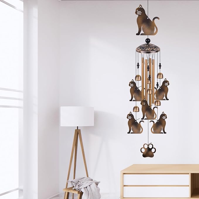 Bronze Cats Wind Chimes for Garden/Home/Balcony/Lawn/Tree/Yard/Indoor/Outside Decoration, Retro Wind Catcher, Cat Decor, Blessing Wind Bells, Memorial WindChimes Gifts for Mom, Grandma, Woman, Friend