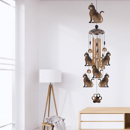 Bronze Cats Wind Chimes for Garden/Home/Balcony/Lawn/Tree/Yard/Indoor/Outside Decoration, Retro Wind Catcher, Cat Decor, Blessing Wind Bells, Memorial WindChimes Gifts for Mom, Grandma, Woman, Friend