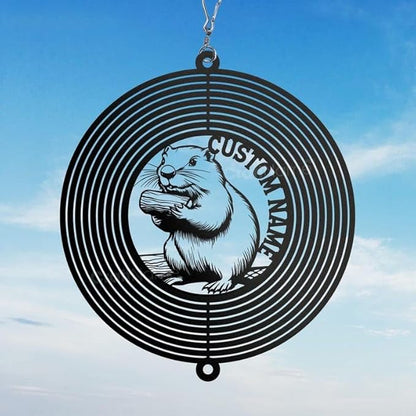 Personalized Beaver Metal Wind Spinner, Custom Outdoor Ornament for Yard Display, Kinetic Wildlife Sculpture, Rustic Nature Gift (Beaver Garden Wind Spinner)