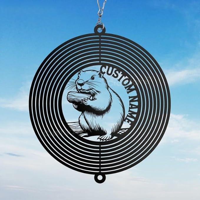 Personalized Beaver Metal Wind Spinner, Custom Outdoor Ornament for Yard Display, Kinetic Wildlife Sculpture, Rustic Nature Gift (Beaver Garden Wind Spinner)