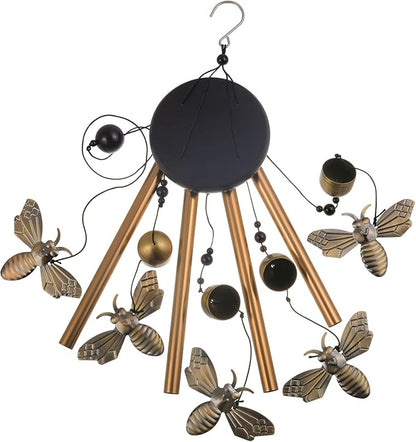 Bronze Bee Wind Chime, Gifts for Mom, Home, Garden, Balconies, Room, Patio, Indoor, Outdoor Bee Decoration, Bee Chimes, with 4 Aluminum Tubes 5 Bees Wind Chimes, Bee Wind Catcher, Bee Wind Bells Decor