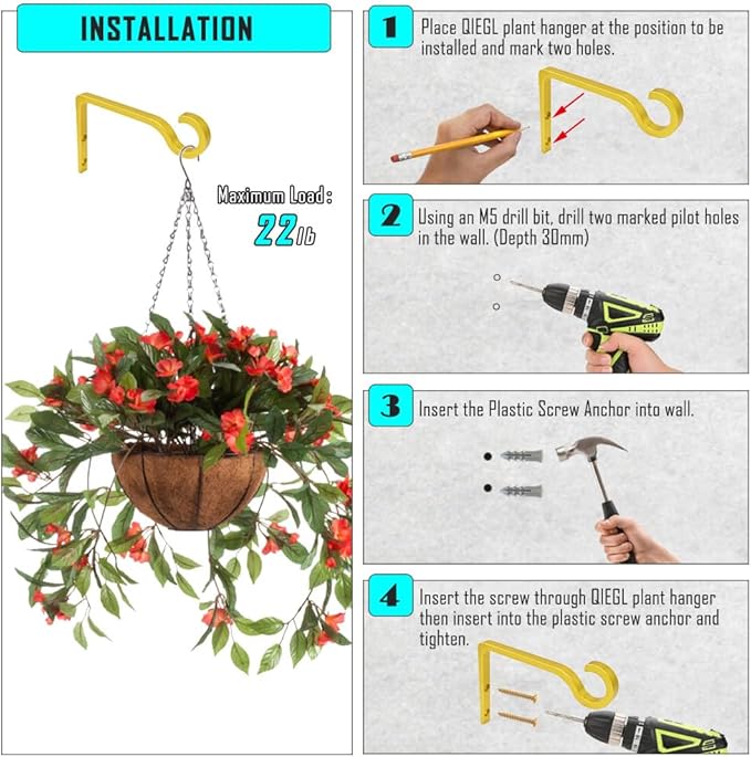 QIEGL Hanging Plant Bracket 6inch Al-Alloy Plant Hooks Gold-Anodized Shepherds Hook Decorative Wall Plant Hanger for Hanging Lanterns, Bird Feeder, Flower Basket, Home Decor Indoor & Outdoor 2 Pack