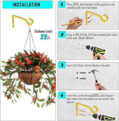 QIEGL Hanging Plant Bracket 6inch Al-Alloy Plant Hooks Gold-Anodized Shepherds Hook Decorative Wall Plant Hanger for Hanging Lanterns, Bird Feeder, Flower Basket, Home Decor Indoor & Outdoor 2 Pack