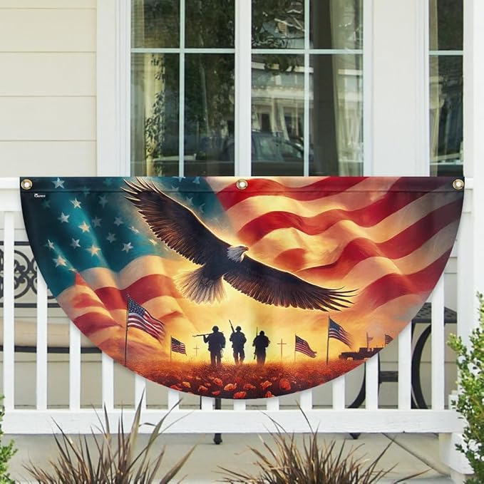 FLAGWIX American Eagle Veteran Flag - Non-Pleated American Army Fan Flag Bunting 1x3 ft - Veteran Gifts for Men Women, Patriotic Veteran Memorial Day Decorations Indoor Outdoor for Home Garden Decor