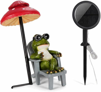 Magicnight Little Frog Garden Statue with mini Patio Mushroom Solar Lights Outdoor Figurines Halloween Home Decor Fairy Garden Accessories Small Lawn Ornaments 4.5"x4.5"x2.6"