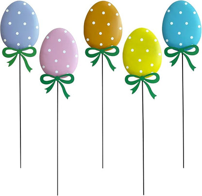 5 Packs Easter Eggs Decorative Garden Stakes Easter Decorations,Cute Easter Eggs Metal Yard Signs,Happy Easter Decorations Outdoor Yard for Spring Home Outside Lawn Front Porch Lawn Backyard Decor
