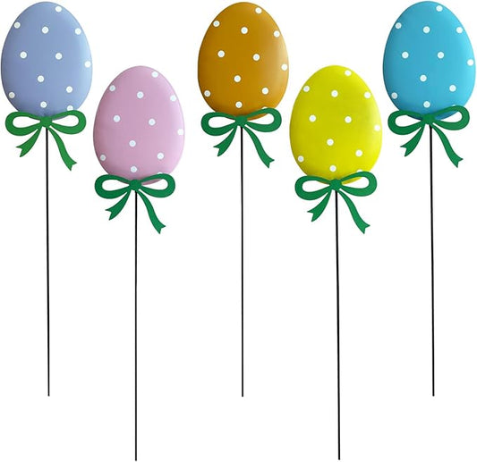 5 Packs Easter Eggs Decorative Garden Stakes Easter Decorations,Cute Easter Eggs Metal Yard Signs,Happy Easter Decorations Outdoor Yard for Spring Home Outside Lawn Front Porch Lawn Backyard Decor