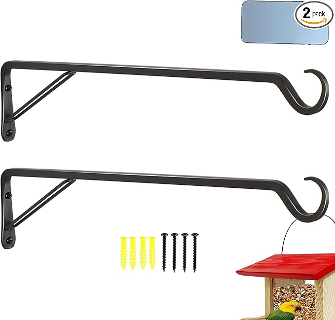 AILIN YELOKIE 2 Pack Extra Long 21 Inch Heavy-Duty Rust-Resistant Solid Steel Plant Hangers and Bird Feeder Hangers for Indoor and Outdoor Decor, Wall Hooks