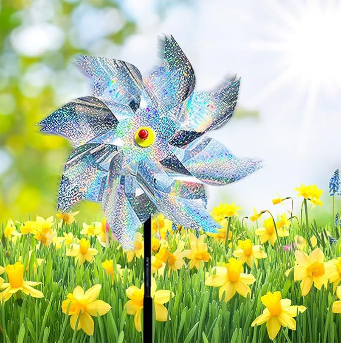 8 Pack Pinwheels for Yard and Garden,Reflective Pinwheels Bird Deterrents Pinwheels for Outside Pinwheel Devices Outdoor Pinwheels for Kids (Silvery Pinwheel 8)