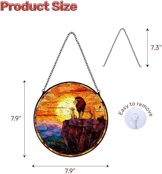 GENANY Lion Stained Glass Window Hanging, Animal Sun Catcher with Metal Chain and Hook, Lion Spring Ornament Gifts for Women Men, Spring Home Decorations, Wildlife Themed Housewarming Gifts