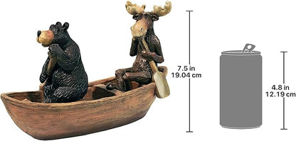 Moose and Black Bear in a Boat Statue